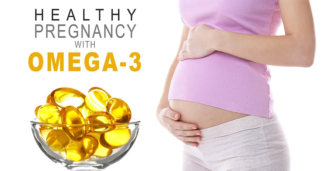 An image shows the concept of pregnant women taking fish oil during pregnancy.