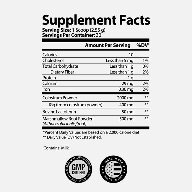 Colostrum plus powder ingredients
