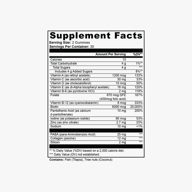 Hair skin and nails gummies supplement facts