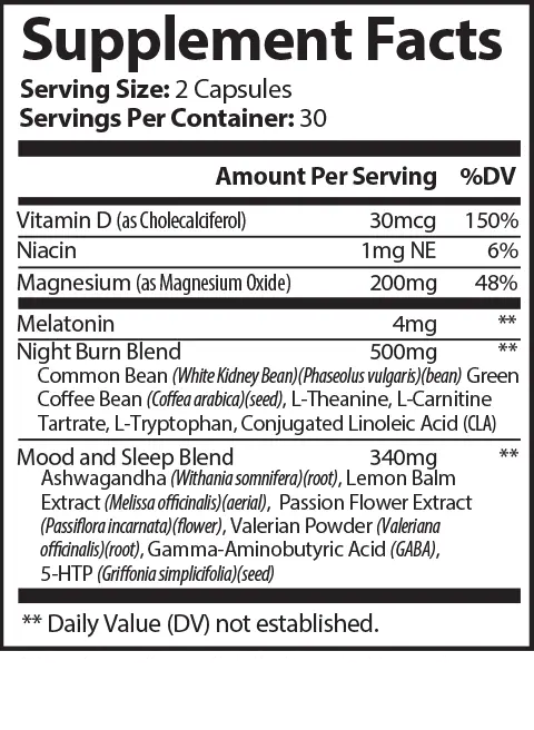 Night time fat burner supplement facts img