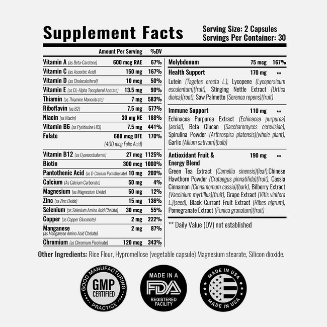 Nutrimax essentials advanced daily multivitamin ingredients